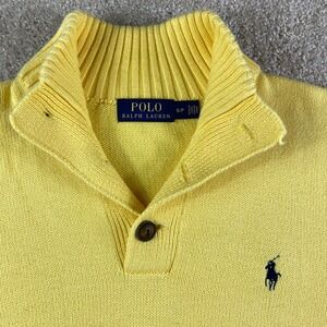 Polo Ralph Lauren Mens Yellow Cotton Knit Button Mock Neck Jumper Sweater